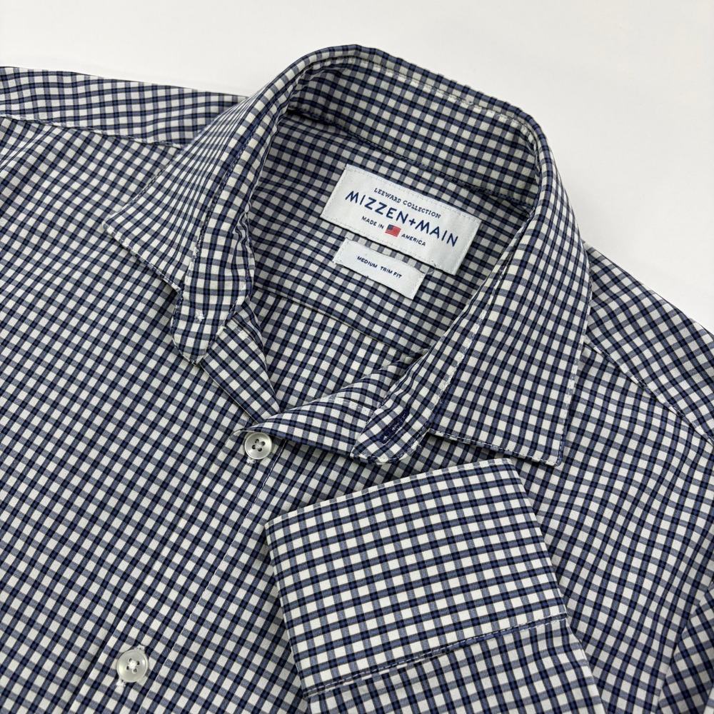 Mizzen+Main Leeward Dress Shirt Mens M Trim Fit Navy Gingham Performance USA